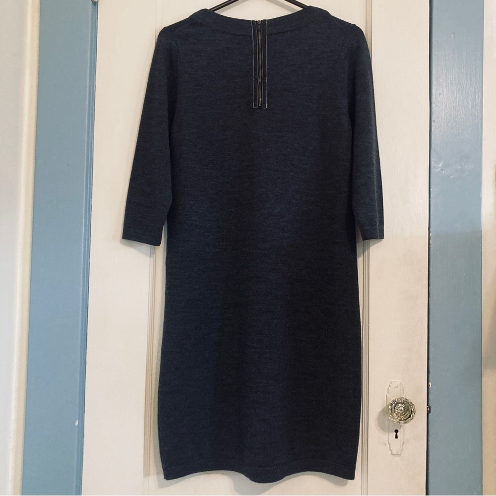 Boden Grey Wool Sweater Dress Beaded Ruffled Neckline with  Gems Size US 10R - Picture 5 of 10